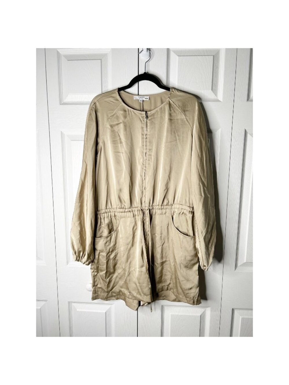Thakoon Collective Gold Satin Cinch Waist Long Sleeve Romper Women's Size 14